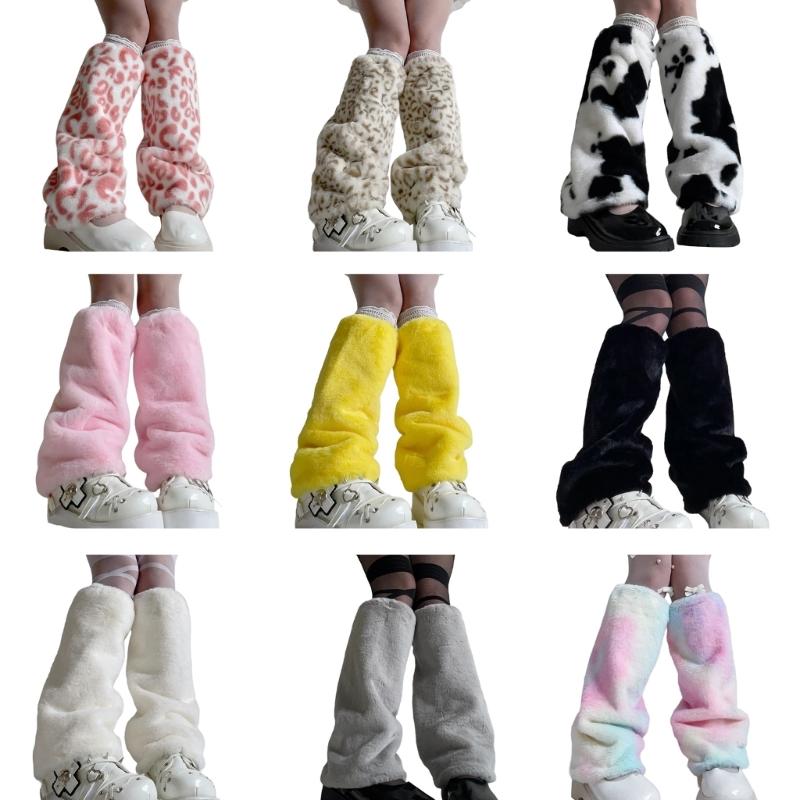 Fashion Furry Leg Warmers for Women and Teen Girl Leopard Colorful Plush Boot Covers Socks for Winter Comfort Streetwear