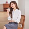 Women's Faux Acetate Satin Ruffle Stand-Collar Blouse