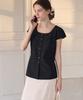 Deuloupisumeon Ballong Cap Sleeve Boat Neck Blouse [Black]