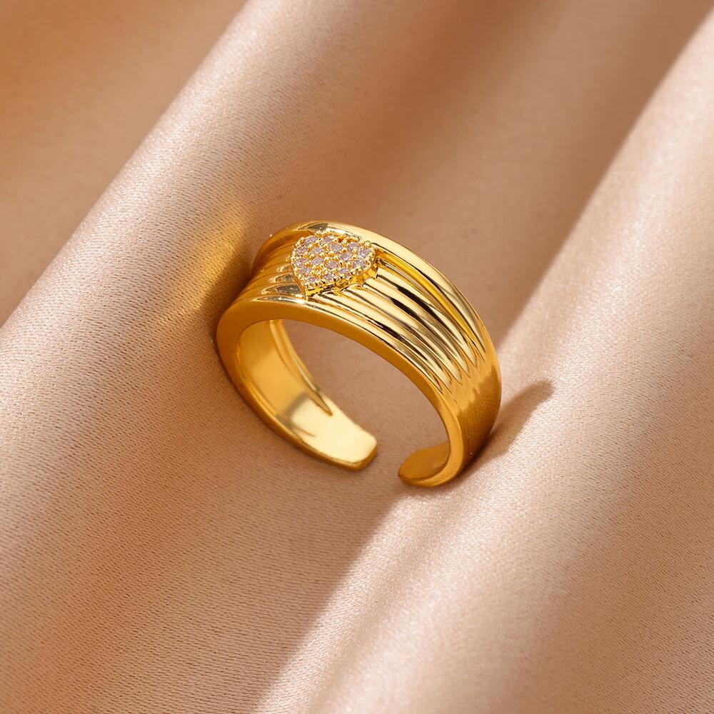 Zirkon Kristall Geometrische Ringe für Damen Edelstahl Goldfarbe Verstellbarer Fingerring Trendiger Hochzeitsschmuck Luxus