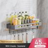 Charlotte Gunmetal Grey Wall-Mounted Kitchen Storage Rack with Seasoning Jar Organizer, Punch-Free