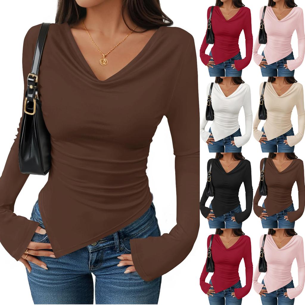 Women's Long Sleeve V-Neck Shirts Slim Fit Going Out Tops Blouses Fall Outfits Fashion Clothes