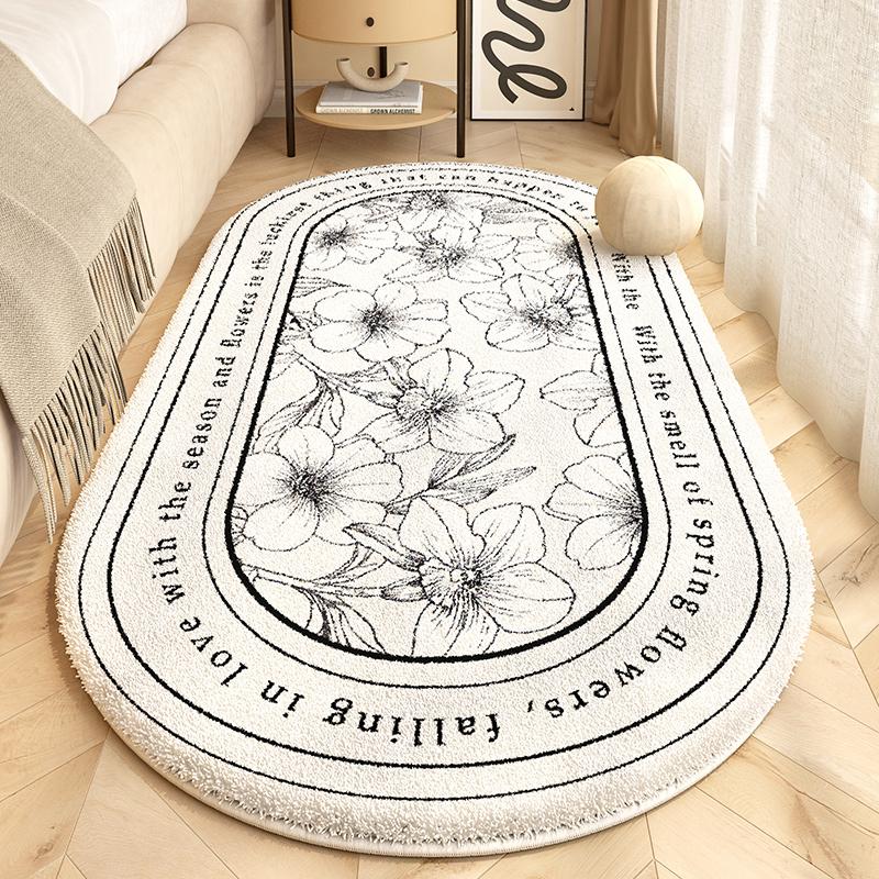 Retro Style Bedroom Decoration Plush Carpet Oval Bedside Rug Fluffy Soft Carpets for Living Room Home Washable Thicken Floor Mat