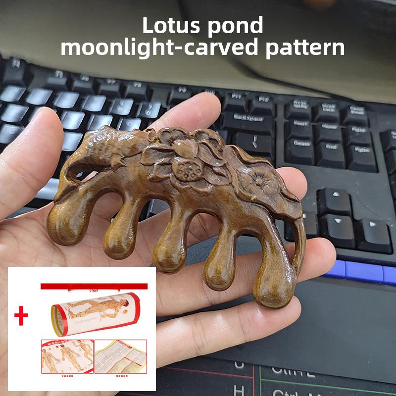 One Piece Gold Sandalwood Five-Tooth Massage Comb for Head and Meridian Stimulation.