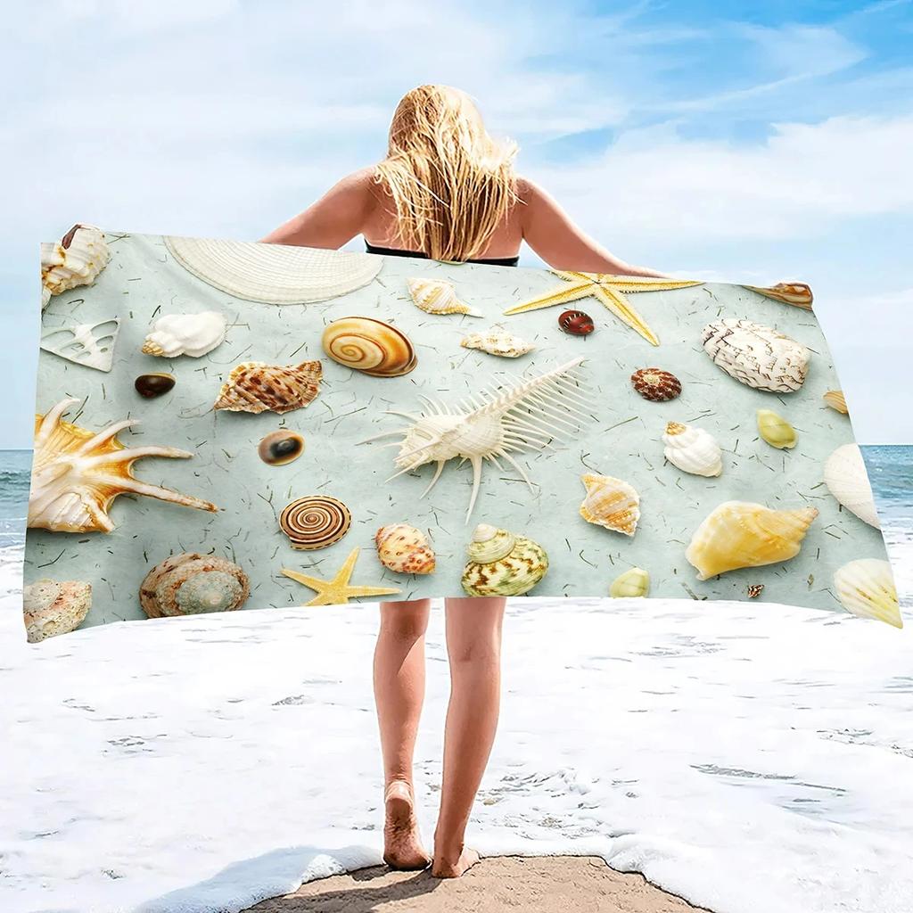 Beach Shell Conch Print Beach Towel Ocean Theme Microfiber Bath Towel Quick Dry Sand Free Face Towels for Sport Travel Spa Gym