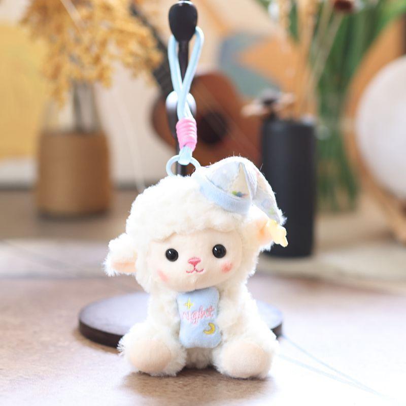 Cute Tulip Lamb Plush Keychain Fluffy Soft Stuffed Pendant Detachable Wrist Lanyard for Girls Birthday Gift