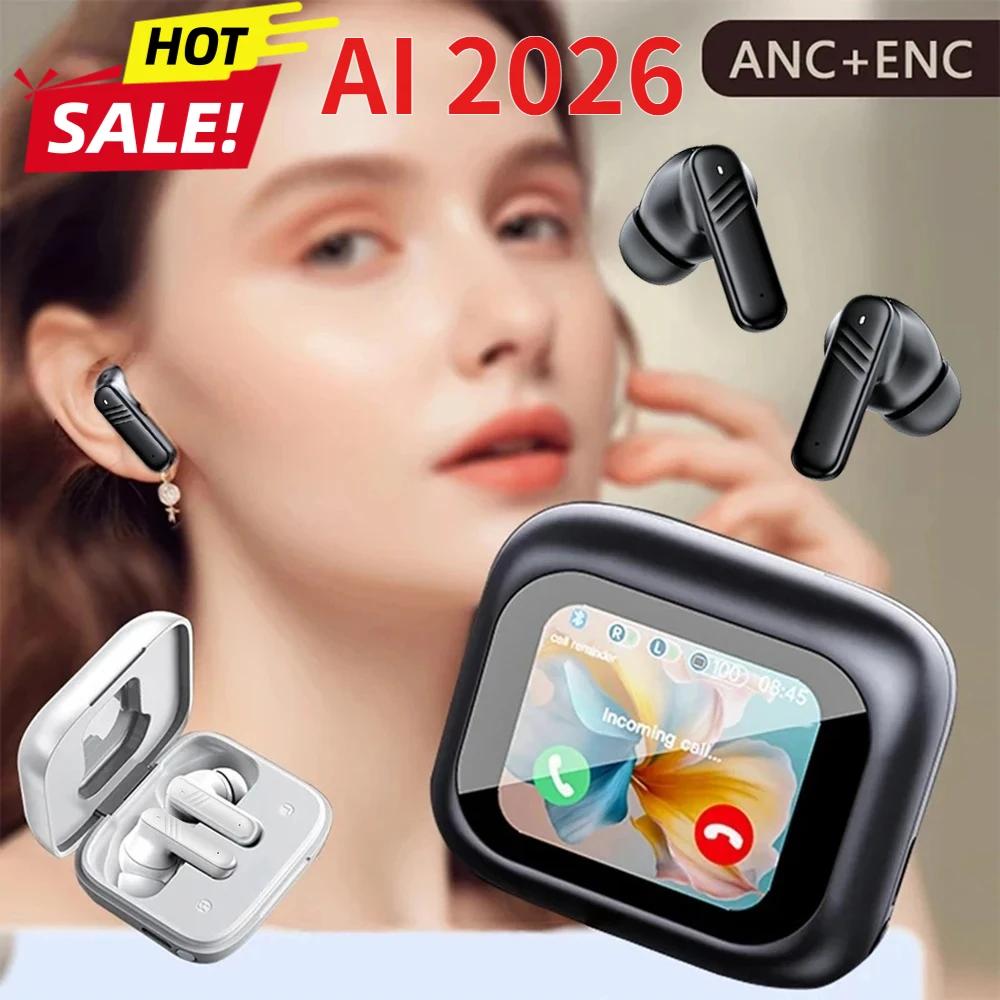 2026 AI Sport Wireless Earbuds Bluetooth 54 IPX8 Waterproof Secure Fit Earhooks 45H Playtime Touch Control ANC for Running Gym