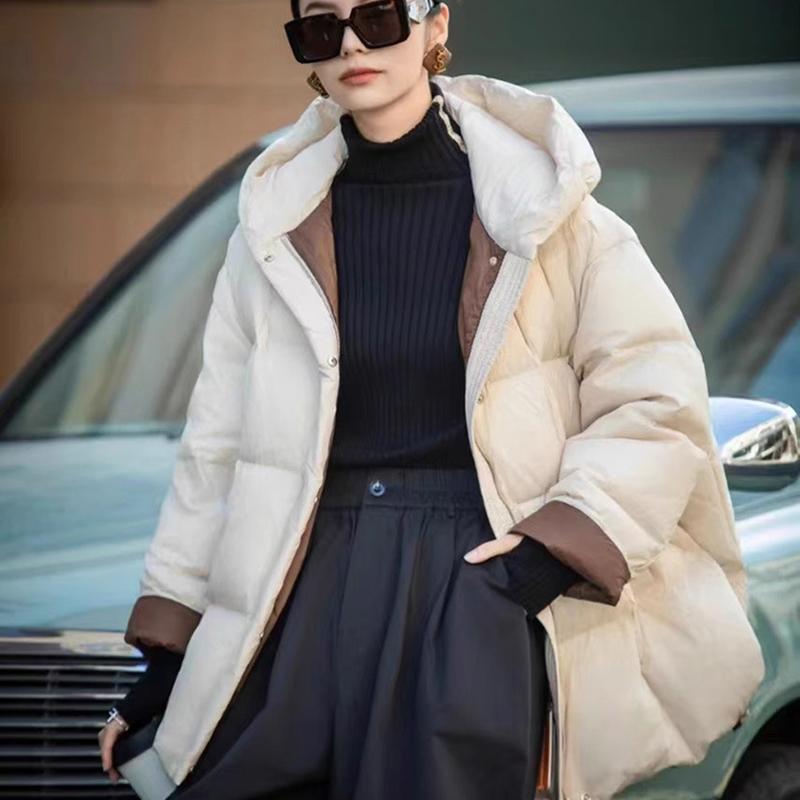 

Зимняя женская куртка-пуховик Повседневная свободная теплая верхняя одежда Пуховое пальто с капюшоном XXS белый