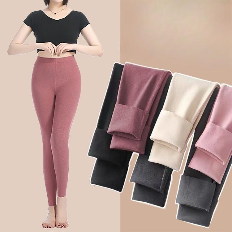 Women's High Waist Polar Fleece Heating Thermal Pants Autumn Winter Stretchy Slim-Fit Double-Sided Brushed Base Layer Leggings with Slimming Effect