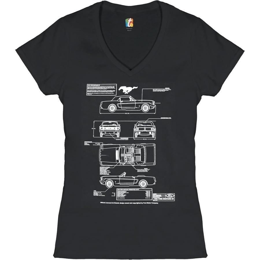 1966 Ford Mustang GT Blueprint Women s V-Neck T-Shirt American Classic XXXXXL