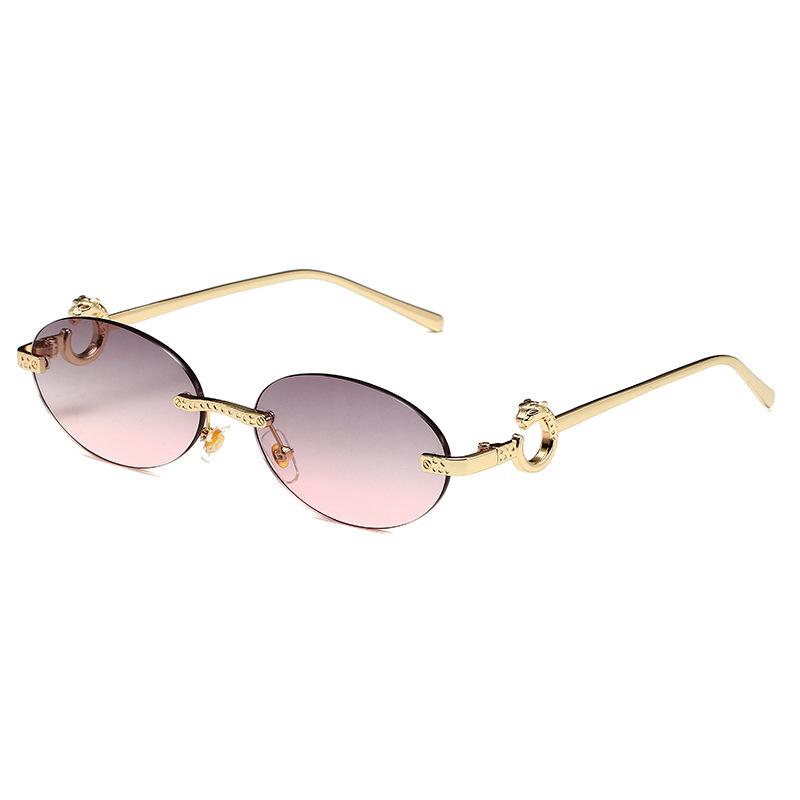 Personalized Leopard Ring Metal Legs Sunglasses, Round Fashion Frameless Trimmed Sunglasses