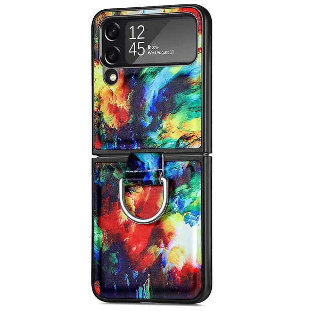 Чехол для Samsung Z Flip 4 Flip4, роскошный цветной окрашенный кольцевой кронштейн, кожаный складной противоударный силиконовый чехол, аксессуары For Samsung Z Flip 4