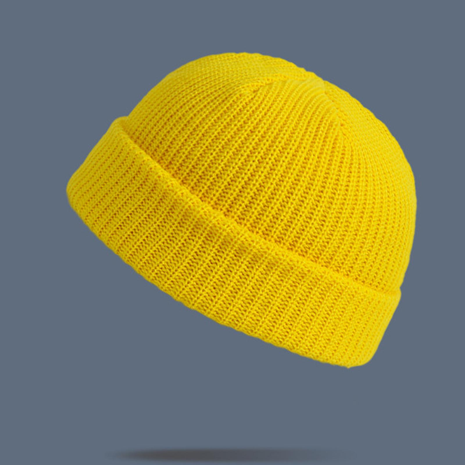 

Унисекс модная теплая зимняя повседневная вязаная шапка однотонная универсальная толстая шапка One Size жёлтый