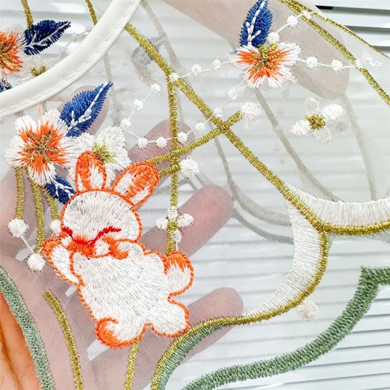 Embroidered Rabbit Faux Collar Decorative Collar for Ancient Costume Removable False Collar Little Girl Adjustable Shawl