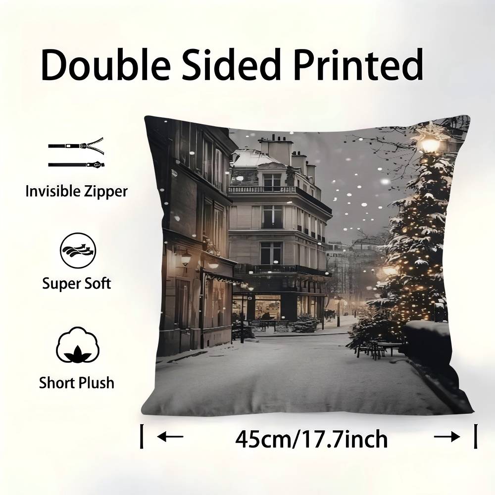 Winter Holiday Town 45*45cm Cushion Cover Pillow Cover Decor Pillowcase Home Pillowcase For Couch Pillow