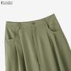 ZANZEA Women High Zip-up Waist Casual Casual Office Wide Leg Pants Trousers Nonelastic
