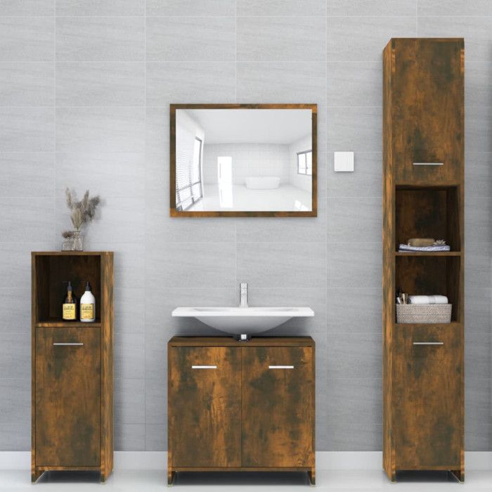 825837 vidaXL Armoire de bain Chêne fumé 30x30x95 cm Bois d'ingénierie