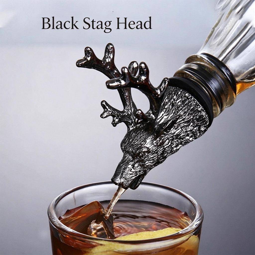 Stag Head Wine Pourer, Zinc Alloy Deer Head Liquor Bottle Pour Spout, Decorative Wine Bottle Stopper Pourer for Red Wine Whiskey Brandy Bar Home Party