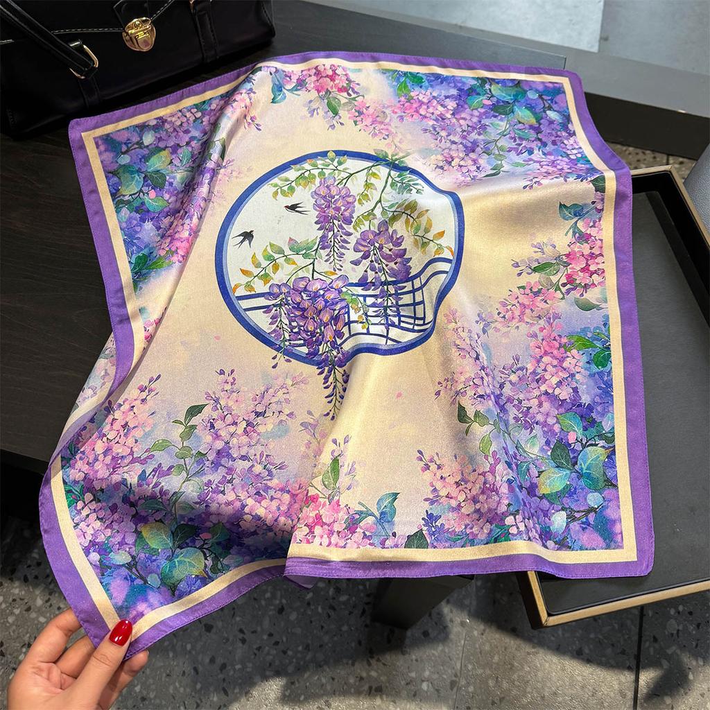 New Hangzhou Silk Scarf for Women Fashion Floral Print 100% Silk Lightweight 53CM Square Scarf Bags Scarfs Festival Gift