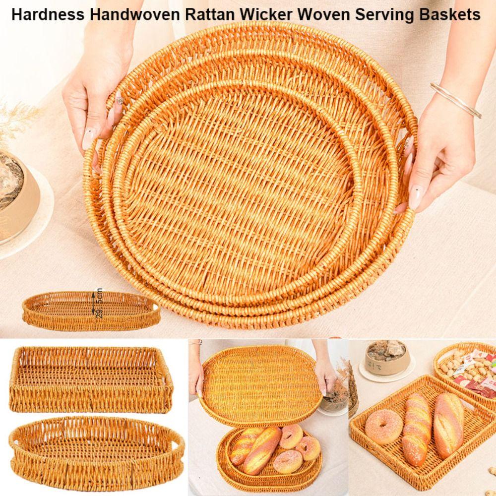 Khaki Bread Fruit Vegetables Basket Hardness Restaurant Serving Tabletop Display Rattan Basket