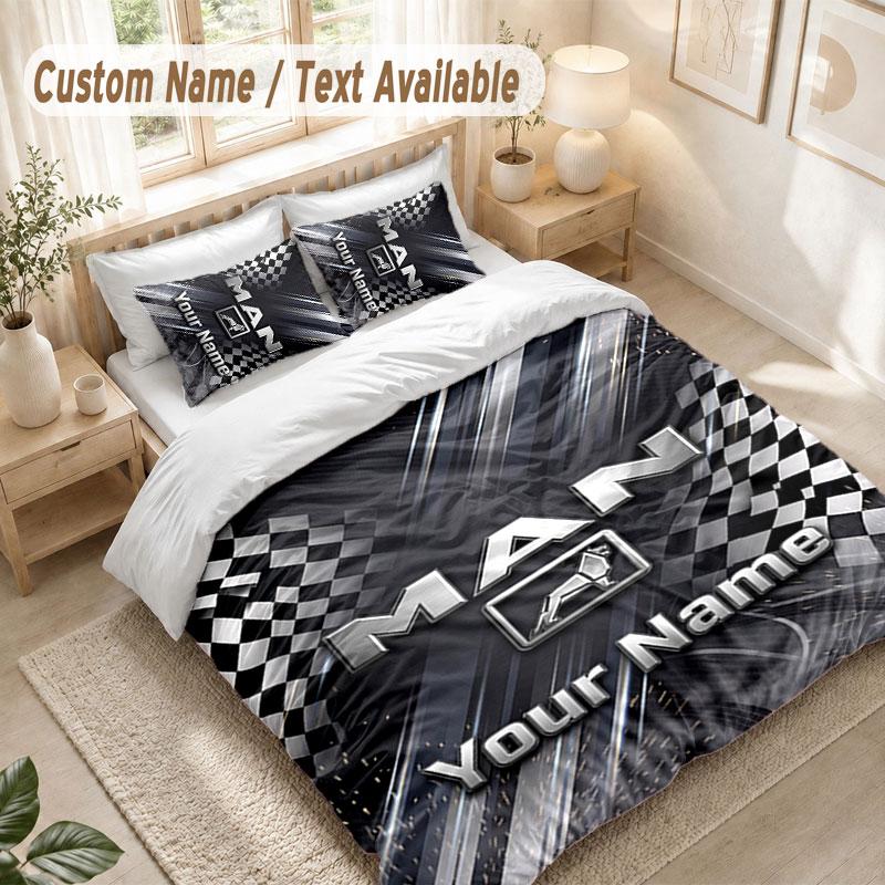 Custom Name Bedding Set 3 PiecesMAN Truck Print Duvet Cover + 2 Pillowcases Soft Bed Decor
