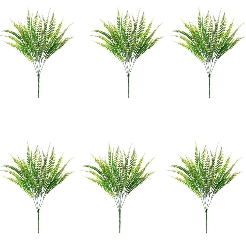 6PCS 7 Branches Simulated Green Plant UV Resistant Artificial Persian Leaf Faux Ferns Office Decor