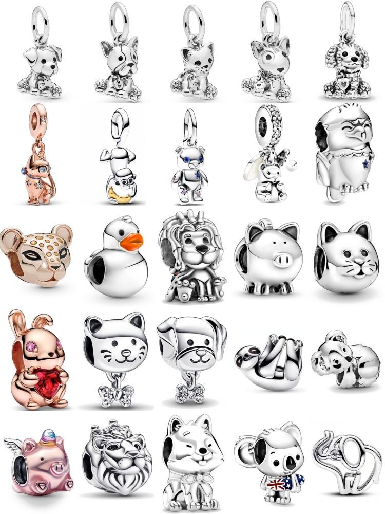 925 Silver Monkey, Elephant Beads, Dog and Cat Pendant Suitable for European Original Bracelet DIY Accessories Exquisite Jewelry