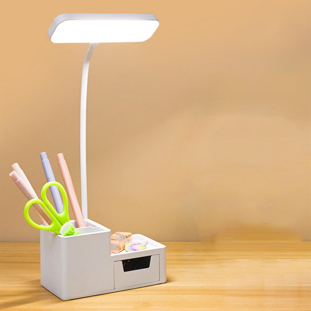 Mała lampka biurkowa LED ściemniana chroniąca oczy lampka stołowa LED z uchwytem na długopisy i telefon do sypialni biura