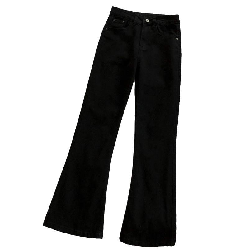 Dámské černé džíny s vysokým pasem a rozšířenými nohavicemi ve velkých velikostech - Zeštíhlující, všestranné a ideální na jaro a podzim