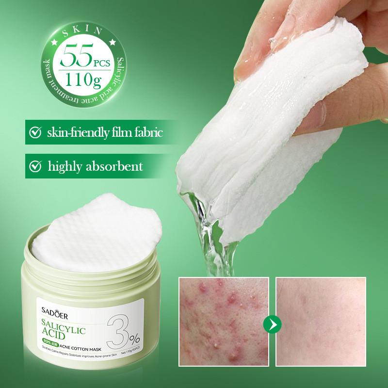 Maschere in fogli Sadoer Trattamento Acne con Acido Salicilico con Benefici Idratanti Per Tutti i Tipi di Pelle 110g 55 Fogli