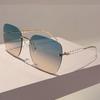 Vintage Rimless Oversized Square Sunglasses Women For Men Luxury Brand Designer Sun Glasses Punk Popular Pearl Metal Shades