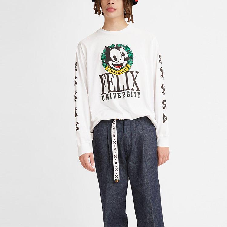 Levis X Felix The Cat Buchstaben-Print Sweatshirt Herren Sweatshirt Weiß A1249-0000