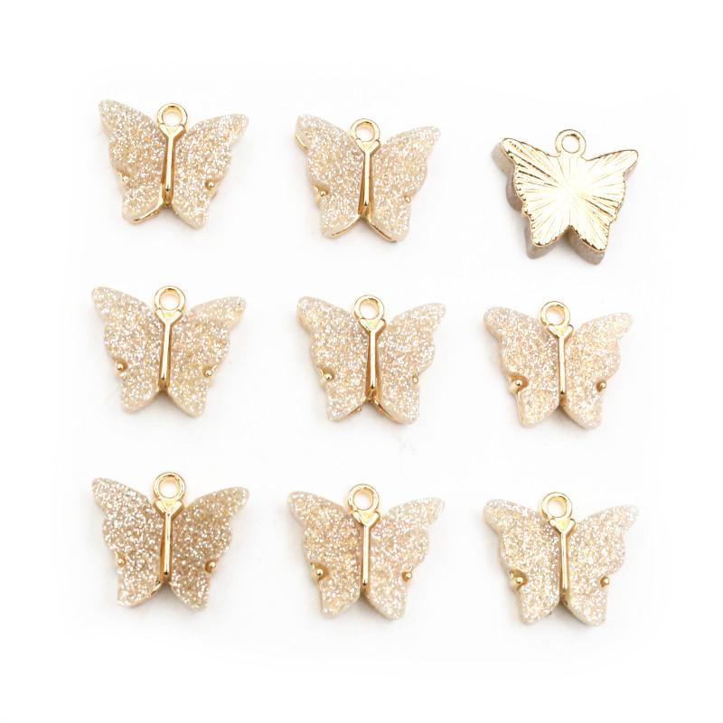 10pcs 14x16mm Acrylic Butterfly Charms Pendant Alloy Metal Back For Necklace Bracelet DIY Jewelry Making Accessories Findings