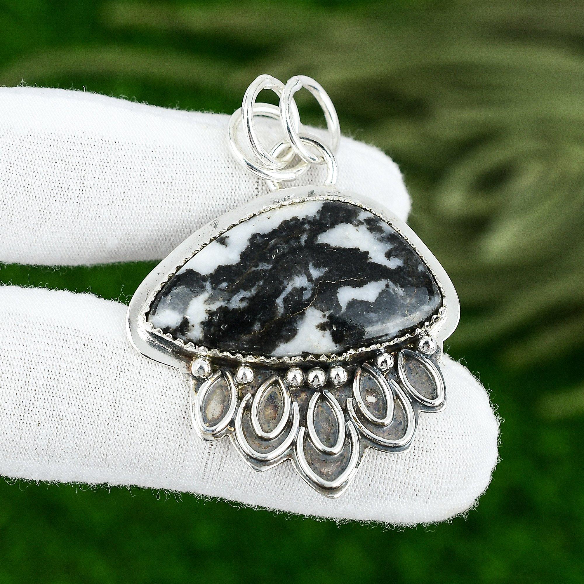 925 Silver Trillion Natural Zebra Jasper Anniversary Unique Bezel Mother Pendant