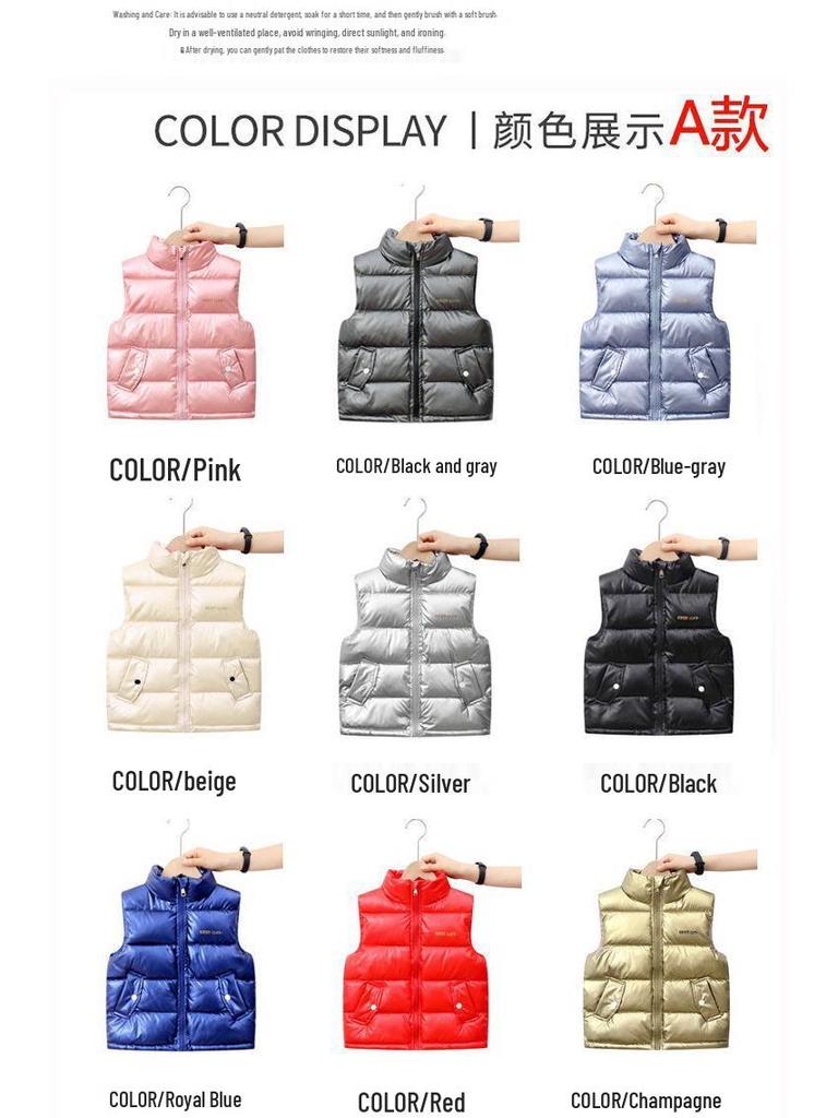 Waschfreie glänzende Daunenweste für Jungen und Mädchen mit Stehkragen - Herbst/Winter