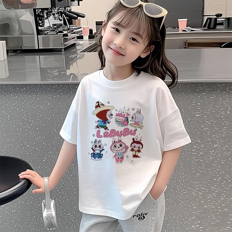 Kreslený elf grafický Labubu dětské potištěné tričko léto dámské ležérní venkovní dívčí trička s krátkým rukávem top oblečení