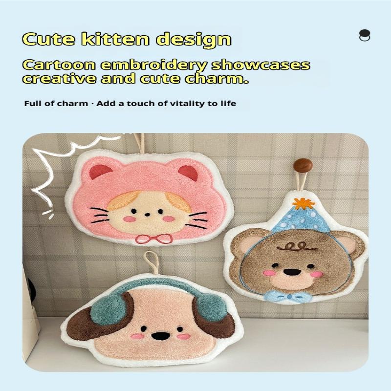 Kawaii Cartoon Hand Towel Double-Layer Coral Velvet Drying Wiping Towels Hanging Style Absorbent Towel