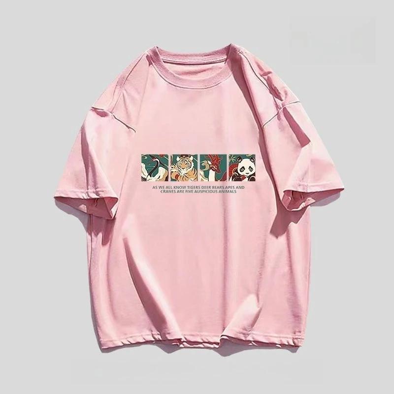 

2025 Heavy Pure Cotton Panda Printing Short-sleeved T-shirt for Men and Women Casual Fashion Autumn and Winter Versatile T-shirt S