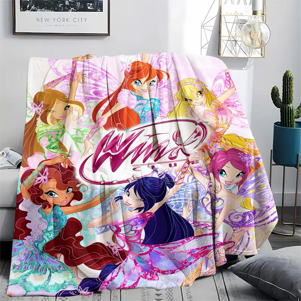 1 pièce Couverture Flanelle Imprimée Winx Club, Haute qualité Toutes Saisons, Décoration Maison, Chaleur et Confort, Parfait pour les Cadeaux de Noël
