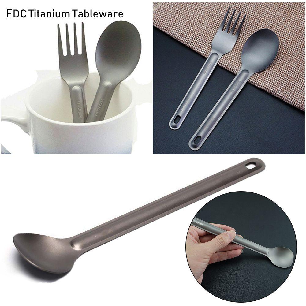 New Pure Portable Outdoor Picnic Accessories Titanium Cookware Cutlery Fork Long Handle Spoon