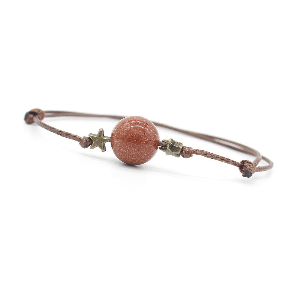 Gold Sandstone Star Bead Adjustable Wax Cord Bracelet