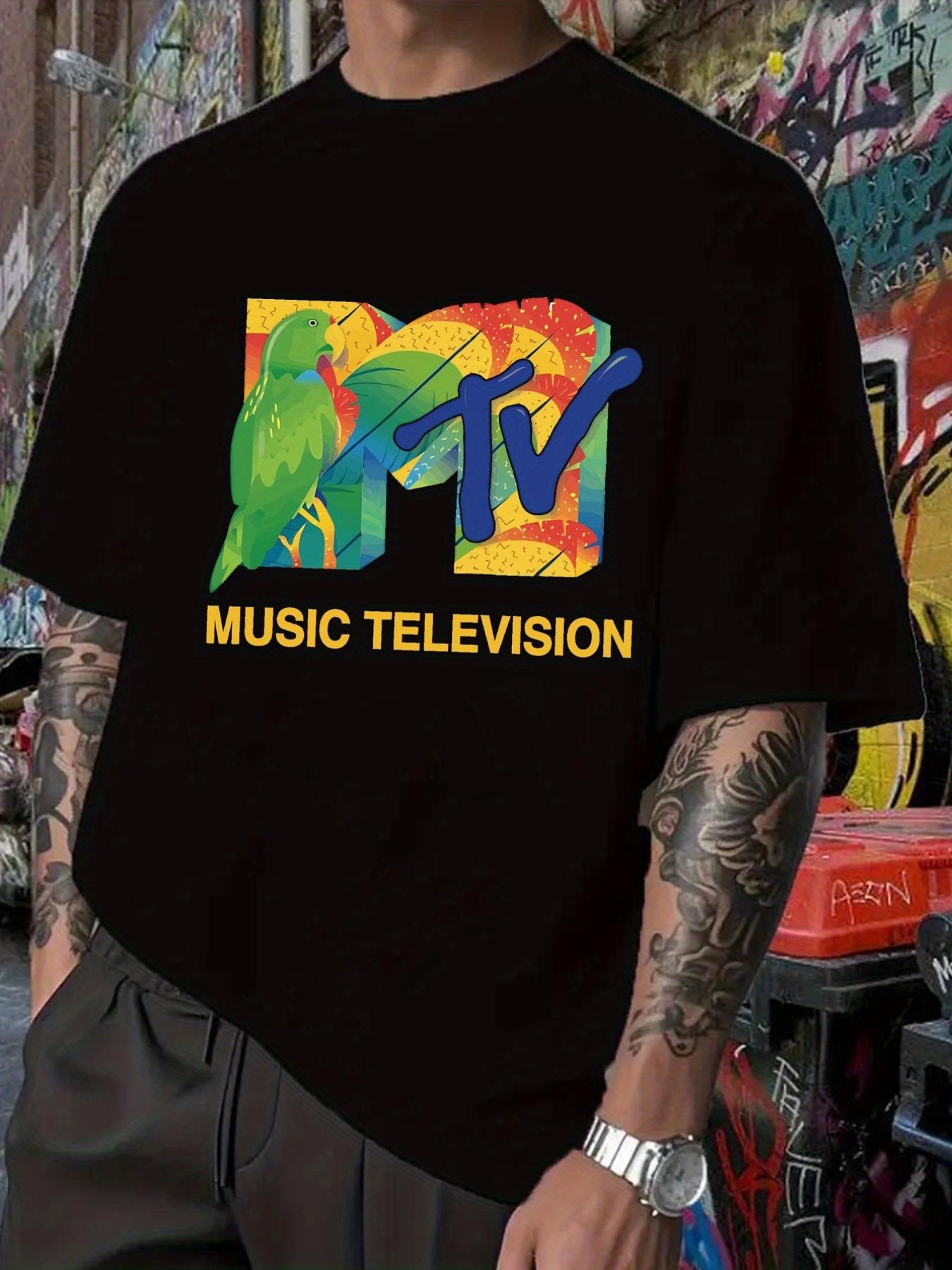 Графическая футболка MTV - Черная футболка с сине-зеленым логотипом-попугаем XXL