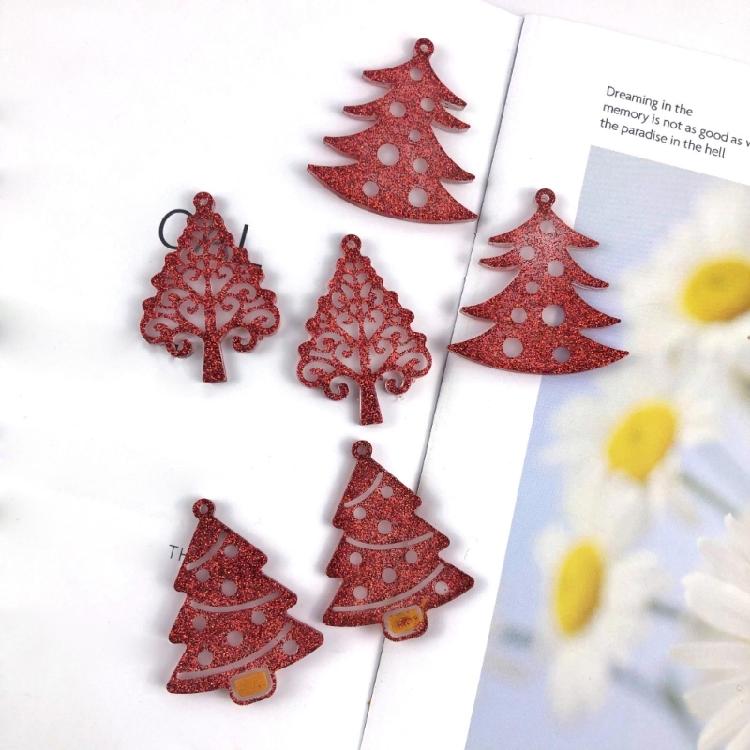 9Pcs Epoxy Geometric Mold Christmas Tree Earrings Pendant Keychain Silicone Mold