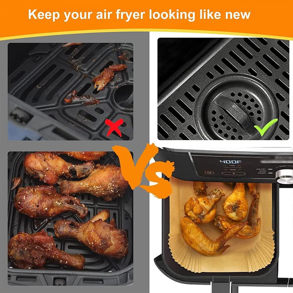 150pcs Air Fryer Paper Non-stick Square Parchment Paper Heat Baking Mat Oil-proof Waterproof Baking Liners for Air Fryer
