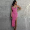 QICED Women's Spring Solid Color Halter Neck Swing High Waisted Spice Girl Dress