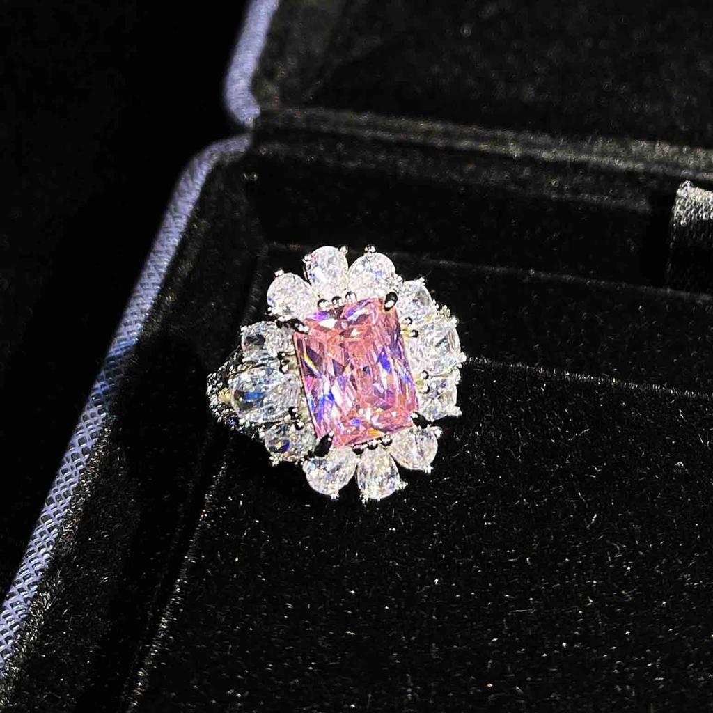 Color Treasure Set, Ascher Yellow Diamond Topa Blue Argyle Pink Square Diamond Ring Stud Earrings Pendant Female