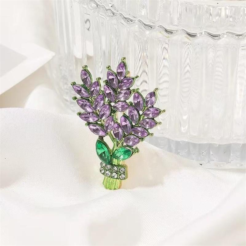 Rhinestone Crystal Purple Lavender Pin Badges Corsage Metal Backpack Icons Elegant Women Brooches Denim Lapel Girls Jewelry