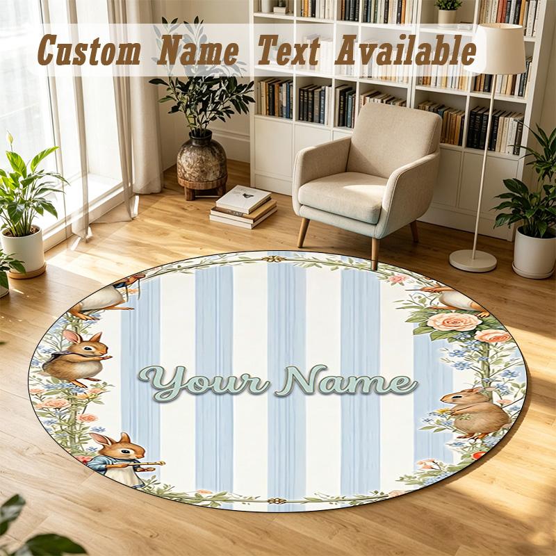 Round Rug Custom NamePeter Rabbit Pattern Non Slip Carpet Home Floor Decor