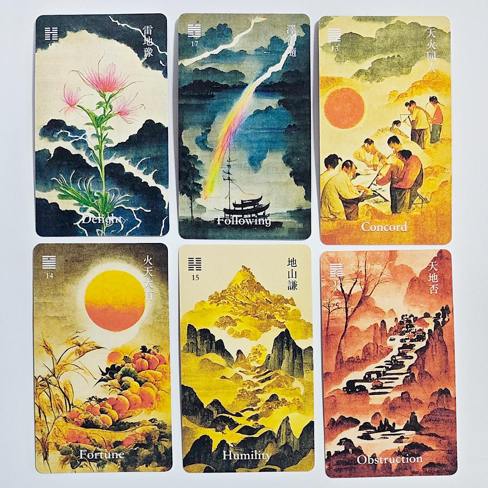 I-Ching Oracle Deck 64 Cards Traditional Ink Art Style 10.3*6cm Chinese Divination Tool for Spiritual Guidance and Meditation