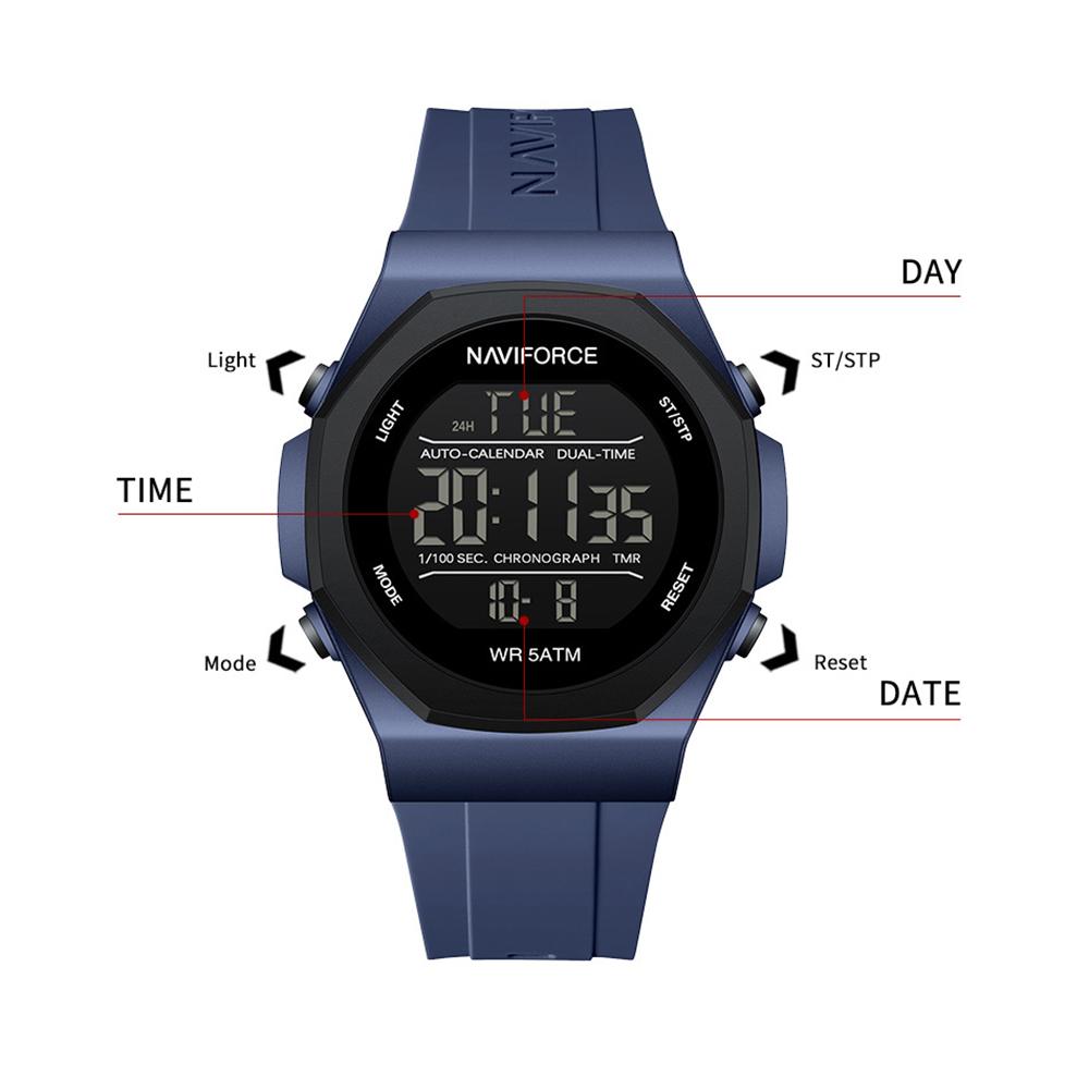 NAVIFORCE Digital Watch for Men Boy Waterproof Silicone Strap LCD Dial Luminous Countdown Boy Men's Sports Multifunctional Watch NF7117